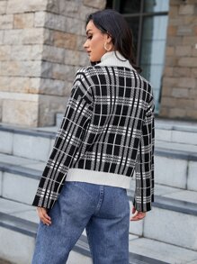 Mulvari Cárdigan de cuadros con botón - Blanco y Negro - Ver 2