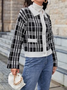 Mulvari Cárdigan de cuadros con botón - Blanco y Negro - Ver 5