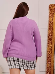 SHEIN Unity 大碼前鏤空小高領套頭毛衣 - 紫丁香色 - 查看 2