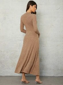 Mulvari Marled Knit Mock Neck Dress - Mocha Brown - View 2