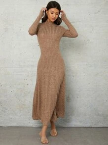 Mulvari Marled Knit Mock Neck Dress - Mocha Brown - View 4