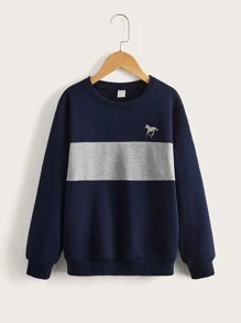 SHEIN Boys Horse Embroidery Colourblock Pullover - Blue - View 1