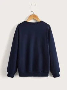 SHEIN Boys Horse Embroidery Colourblock Pullover - Blue - View 2