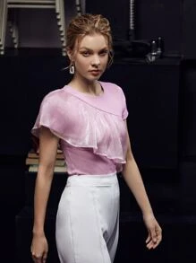 Fatema Nasser Ruffle Trim Round Neck Tee - Lilac Purple - View 1