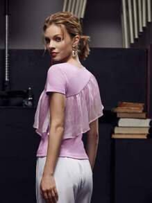 Fatema Nasser Ruffle Trim Round Neck Tee - Lilac Purple - View 2