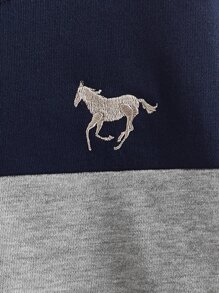 SHEIN Boys Horse Embroidery Colourblock Pullover - Blue - View 4