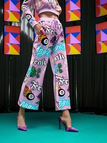 FREAK CITY 花卉和字母圖案腰部抽繩衛褲