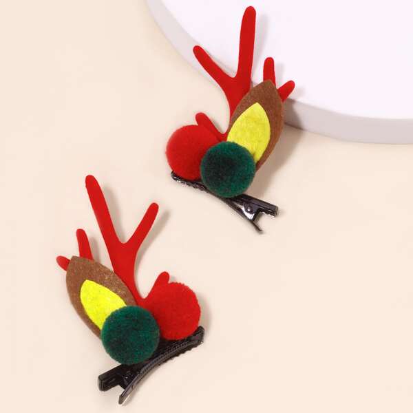 

2pcs Toddler Kids Christmas Antler Decor Hair Clip, Multicolor