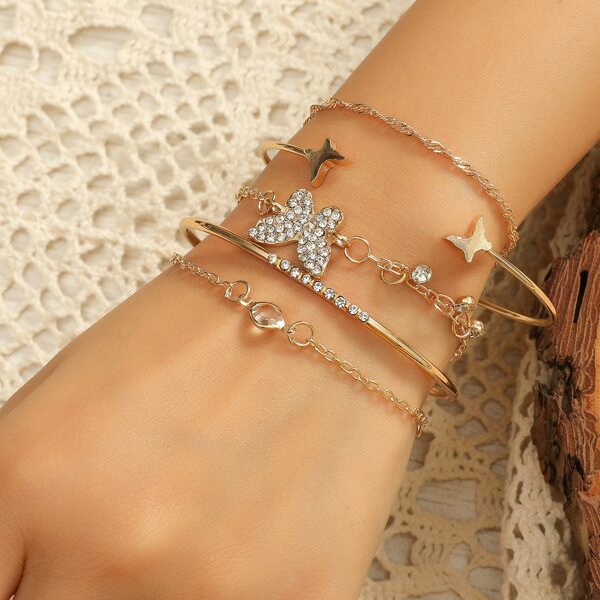 

5pcs Rhinestone Butterfly Decor Bracelet, Gold
