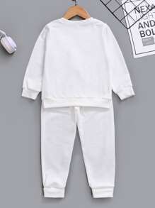 SHEIN Toddler Boys Geo Print Pullover & Joggers - White - View 2