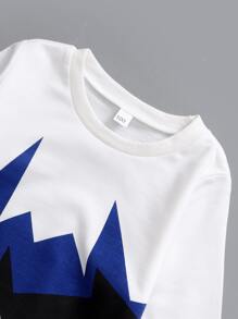 SHEIN Toddler Boys Geo Print Pullover & Joggers - White - View 3