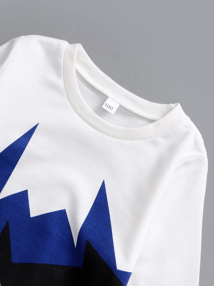 SHEIN 小男童幾何印花套頭衫和運動褲 - 白色 - 查看 3