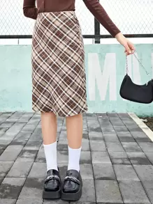 SHEIN Teen Girls Plaid Print Skirt