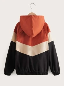SHEIN 女孩撞色插肩袖拉鍊連帽夾克 - 彩色 - 查看 2
