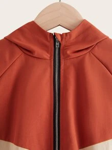 SHEIN 女孩撞色插肩袖拉鍊連帽夾克 - 彩色 - 查看 3