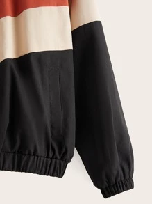 SHEIN 女孩撞色插肩袖拉鍊連帽夾克 - 彩色 - 查看 4