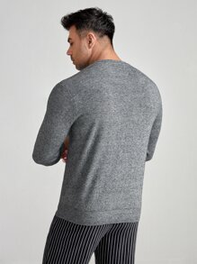 Manfinity Men Plus Ribbed Knit Round Neck Sweater, For Fall Winter - Grey - View 2