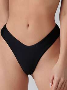 SHEIN Swim Summer Beach Rib High Cut Bikini Panty - Black - View 3