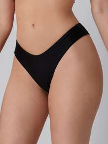 SHEIN Swim Summer Beach Rib High Cut Bikini Panty - Black - View 4