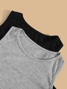 SHEIN Tween Girl 4pcs White/Grey/Black/Blue Solid Color All-Match Tank Tops Set - Multicolor - View 3