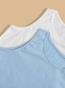 SHEIN Tween Girl 4pcs White/Grey/Black/Blue Solid Color All-Match Tank Tops Set - Multicolor - View 4