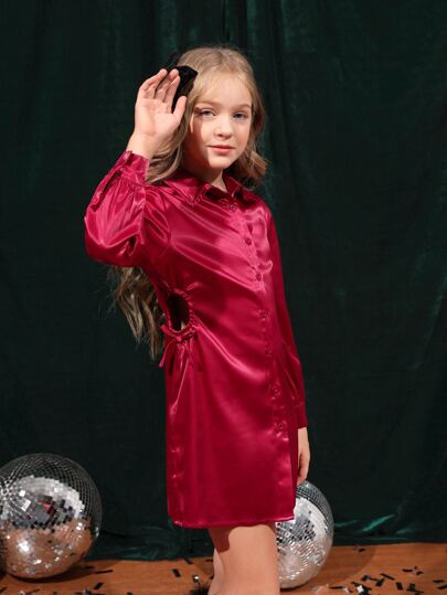 SHEIN 女孩鏤空襯衫洋裝