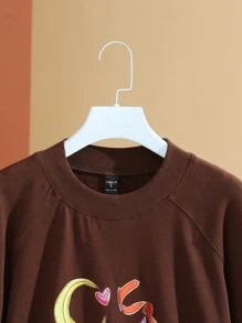 CrescentMoonArchives Drop Shoulder Graphic Print Pullover - Chocolate Brown - View 3
