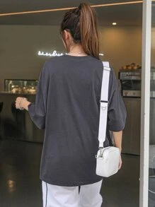 DAZY 標語和 House 印花落肩 T 卹 - 深灰色 - 查看 2