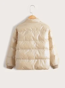 SHEIN Tween Girl Flap Pocket Padded Coat - Apricot - View 2