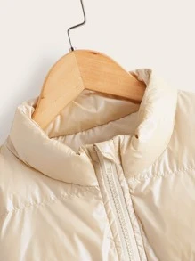 SHEIN Tween Girl Flap Pocket Padded Coat - Apricot - View 3