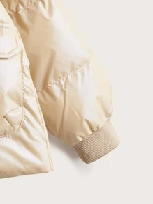 SHEIN Tween Girl Flap Pocket Padded Coat - Apricot - View 4