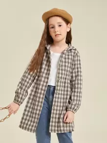 SHEIN Girls Plaid Print Hooded Coat - Multicolor - View 1