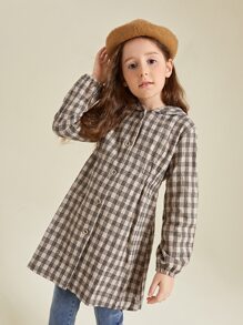 SHEIN Girls Plaid Print Hooded Coat - Multicolor - View 3