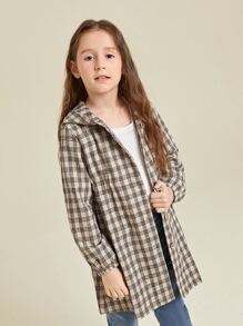 SHEIN Girls Plaid Print Hooded Coat - Multicolor - View 4