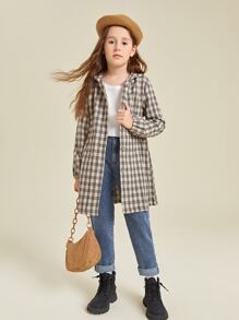 SHEIN Girls Plaid Print Hooded Coat - Multicolor - View 5