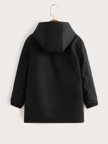 SHEIN Tween Boy Slogan Đồ họa Dây kéo Túi có mũ trùm đầu Áo khoác độn - màu đen - Xem 2