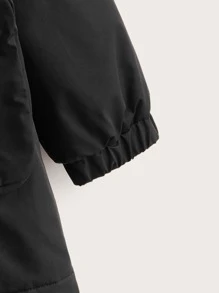 SHEIN Tween Boy Slogan Đồ họa Dây kéo Túi có mũ trùm đầu Áo khoác độn - màu đen - Xem 3