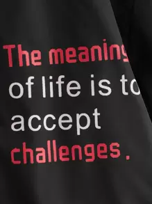 SHEIN Tween Boy Slogan Đồ họa Dây kéo Túi có mũ trùm đầu Áo khoác độn - màu đen - Xem 4