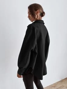 SHEIN LUNE Drop Shoulder Pocket Patched Coat - Black - View 2