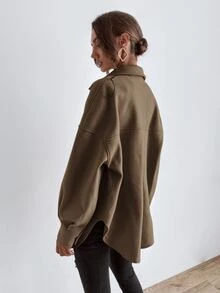 SHEIN LUNE 落肩袖口袋貼布外套 - 棕色 - 查看 2