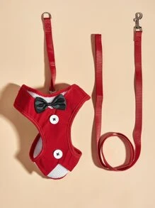 1pc Bow Decor Pet Collar & 1pc Leash