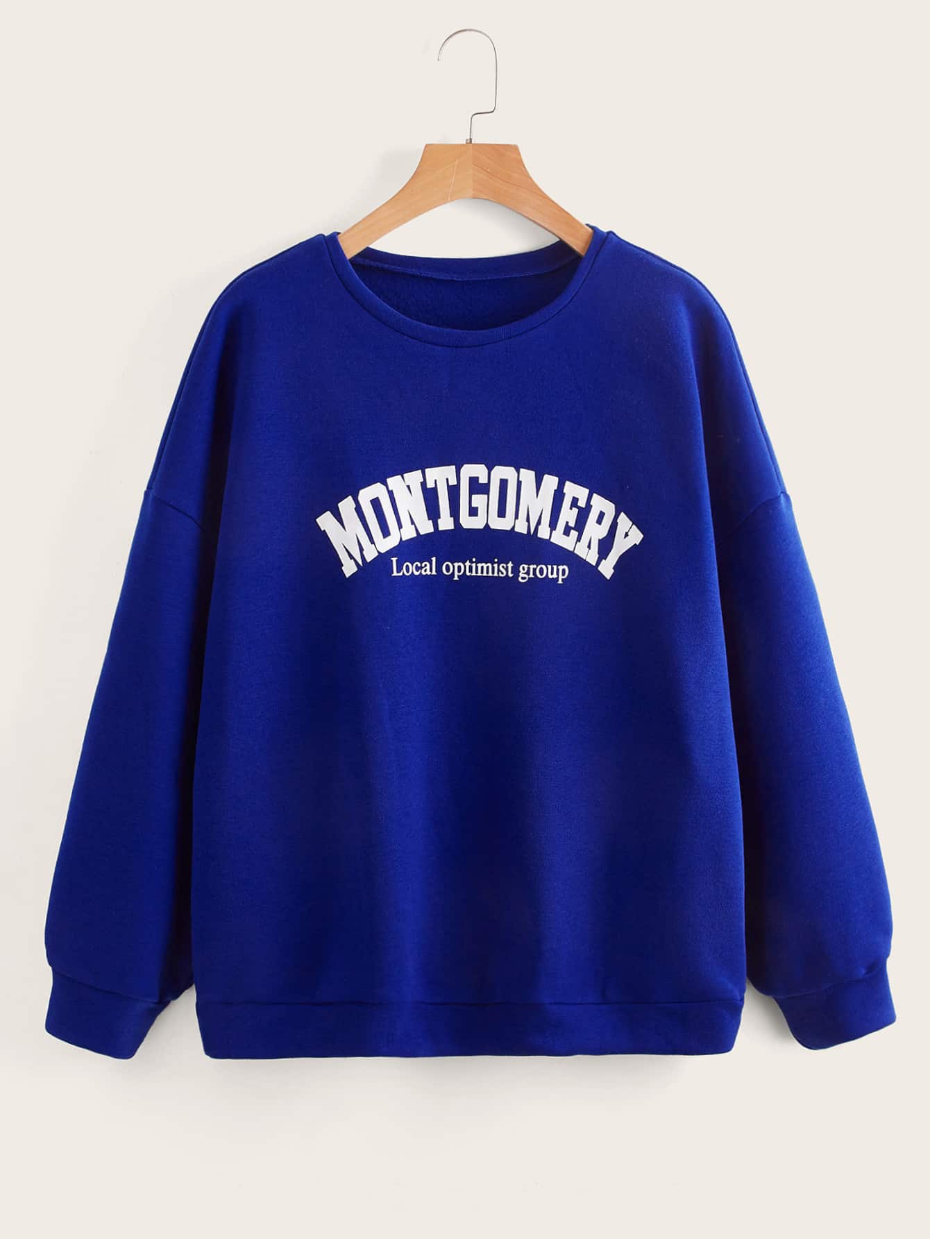 Plus Letter Graphic Drop Shoulder Sweatshirt - Royal Blue - View 1