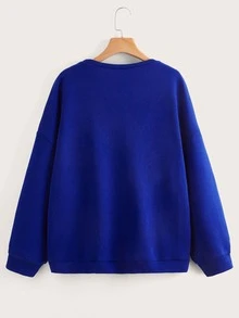 Plus Letter Graphic Drop Shoulder Sweatshirt - Royal Blue - View 2