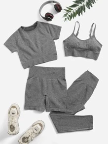 4 piezas set deportivo unicolor - Gris - Ver 1