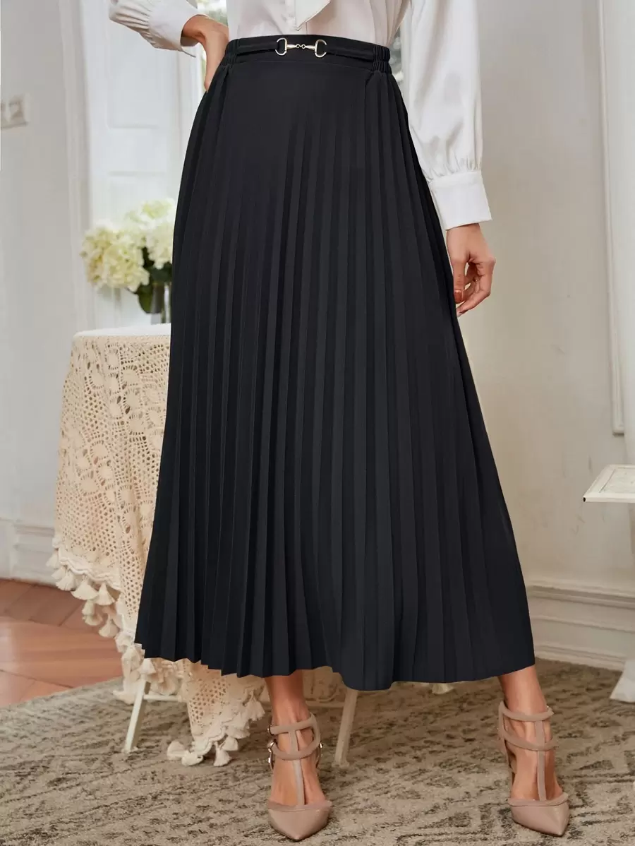 Modelyn D-Ring Pleated Skirt Maxi Women Outfit Fall Cloth For Women - Black - View 1