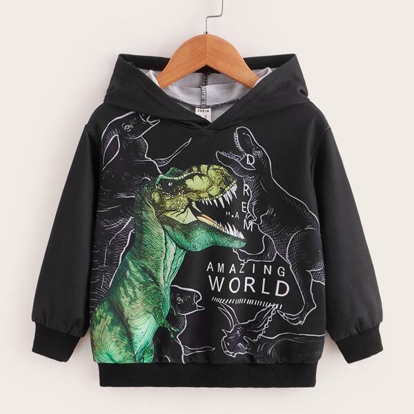 

Toddler Boys Letter And Dinosaur Print Hoodie, Black