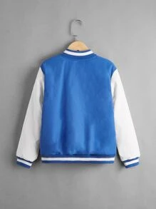 SHEIN Niños Cazadora de universidad con estampado de número de dos tonos - Azul y blanco - Ver 2
