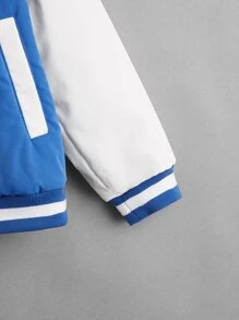SHEIN Niños Cazadora de universidad con estampado de número de dos tonos - Azul y blanco - Ver 3