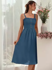 Mulvari 上身打攬褶邊吊帶連衣裙 - 霧霾藍 - 查看 1