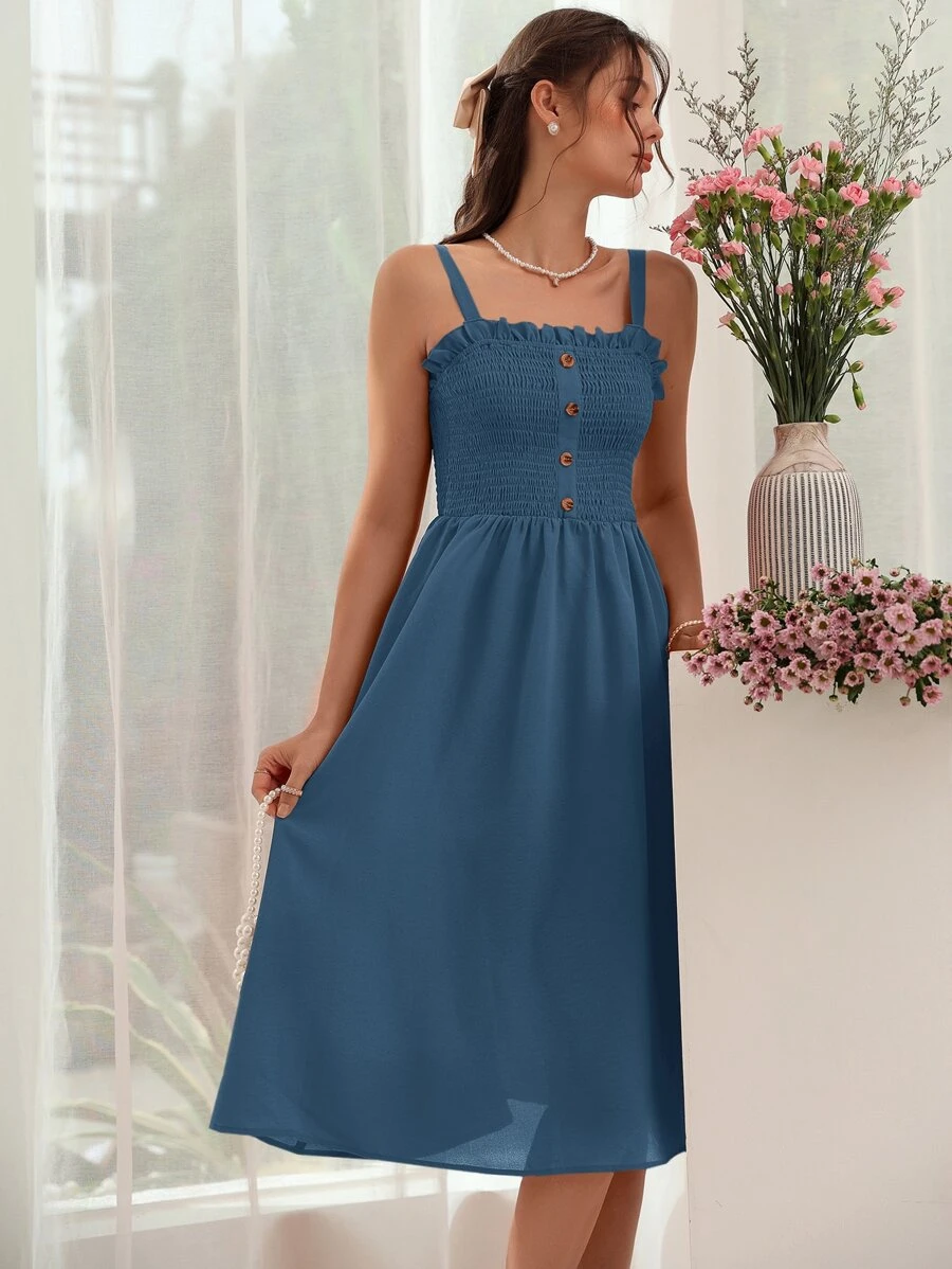 Mulvari 上身打攬褶邊吊帶連衣裙 - 霧霾藍 - 查看 1